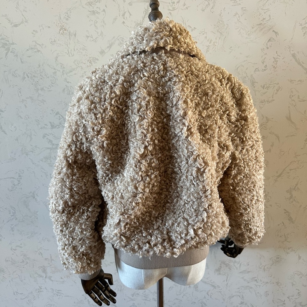 Moon River Beige Faux Fur Teddy Bomber Jacket XS - Picture 6 of 9